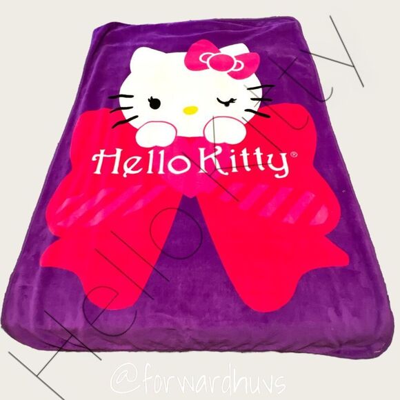 Hello Kitty Throw Blanket - Adorably Worn 58.5” x 45” - Picture 1 of 6